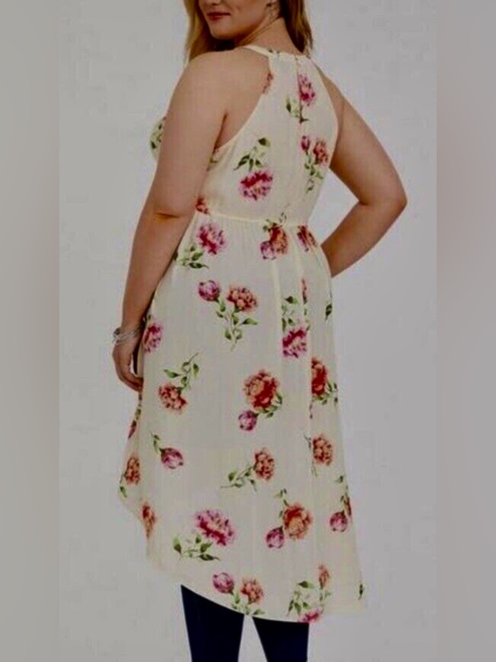 Torrid Ivory Floral Georgette High Low Tank Top Feminine Flowy Festival Pretty - Picture 9 of 15